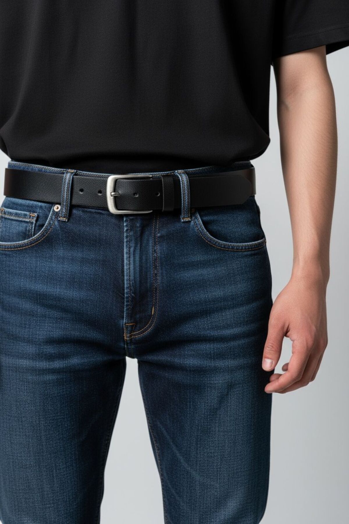 Kemerix  %100 Hakiki Deri 4.5 Cm Erkek Siyah Kot Kemeri - Görsel 3