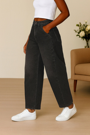 CEDY DENIM Yüksek Kalite Kadın Yüksek Bel Baggy Skater Jean-c615-antrasit