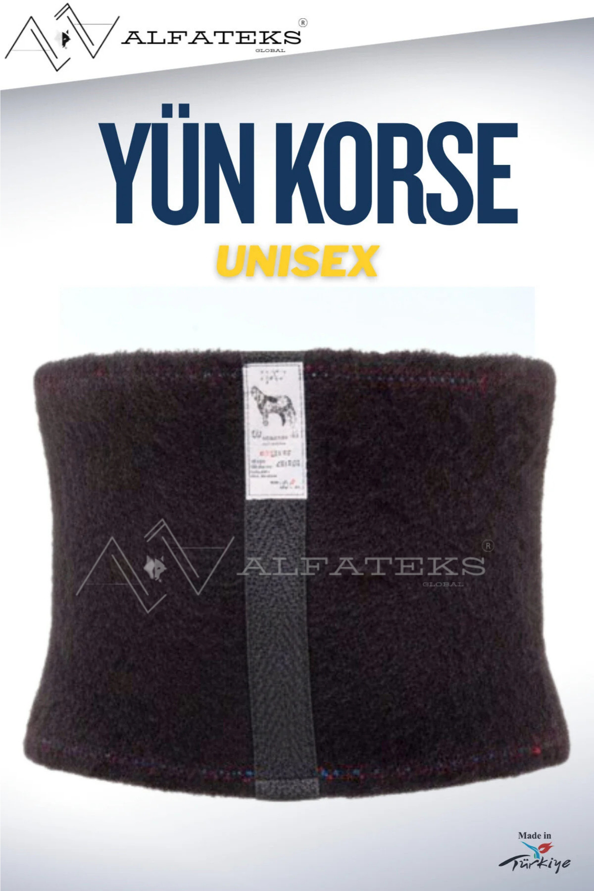 ALFATEKS Siyah Unisex Termal Yün Bel Korse - Isıtır - Sıcak Tutar - Ağrı Önler - Destekler