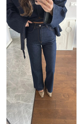 my bella Kadın Vintage Yüksek Bel Lacivert Denim Pantolon