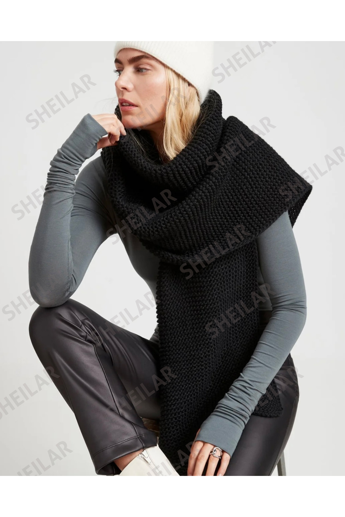 Sheilar  Links Örgü Triko Atkı Kaşkol - Görsel 2