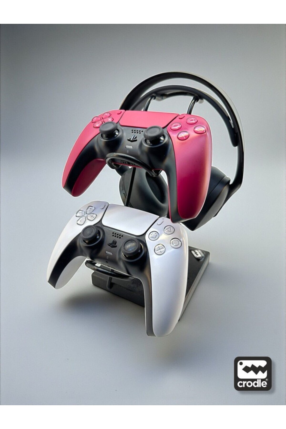 Crodle Siyah Ahşap ve Siyah Metal Gaming PS4 PS5 Xbox Joystick Controller Tutucu ve Kulaklık Dikey Standı