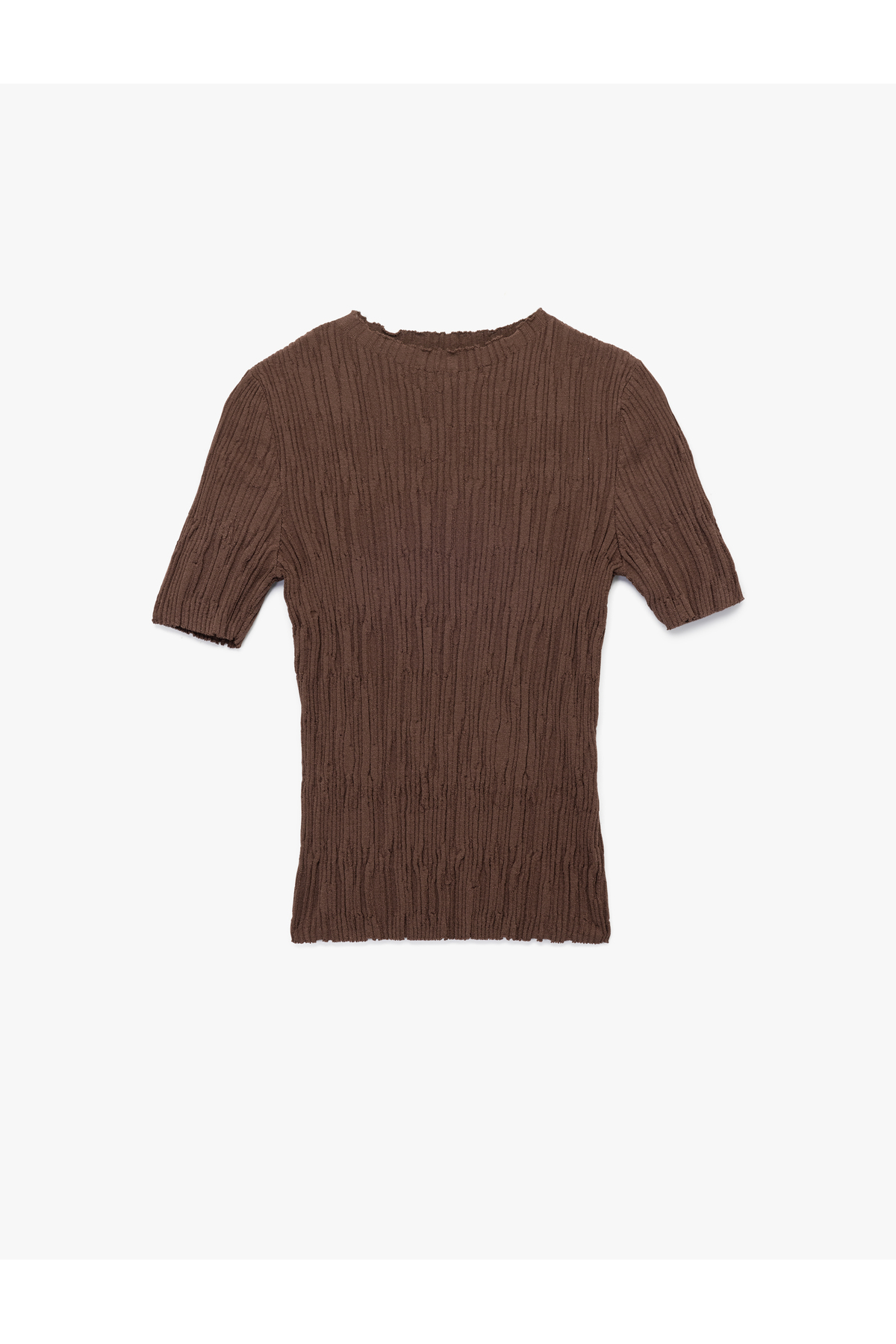 Koton  Kısa Kollu Bisiklet Yaka Büzgülü Dokulu Triko Kazak - Görsel 4