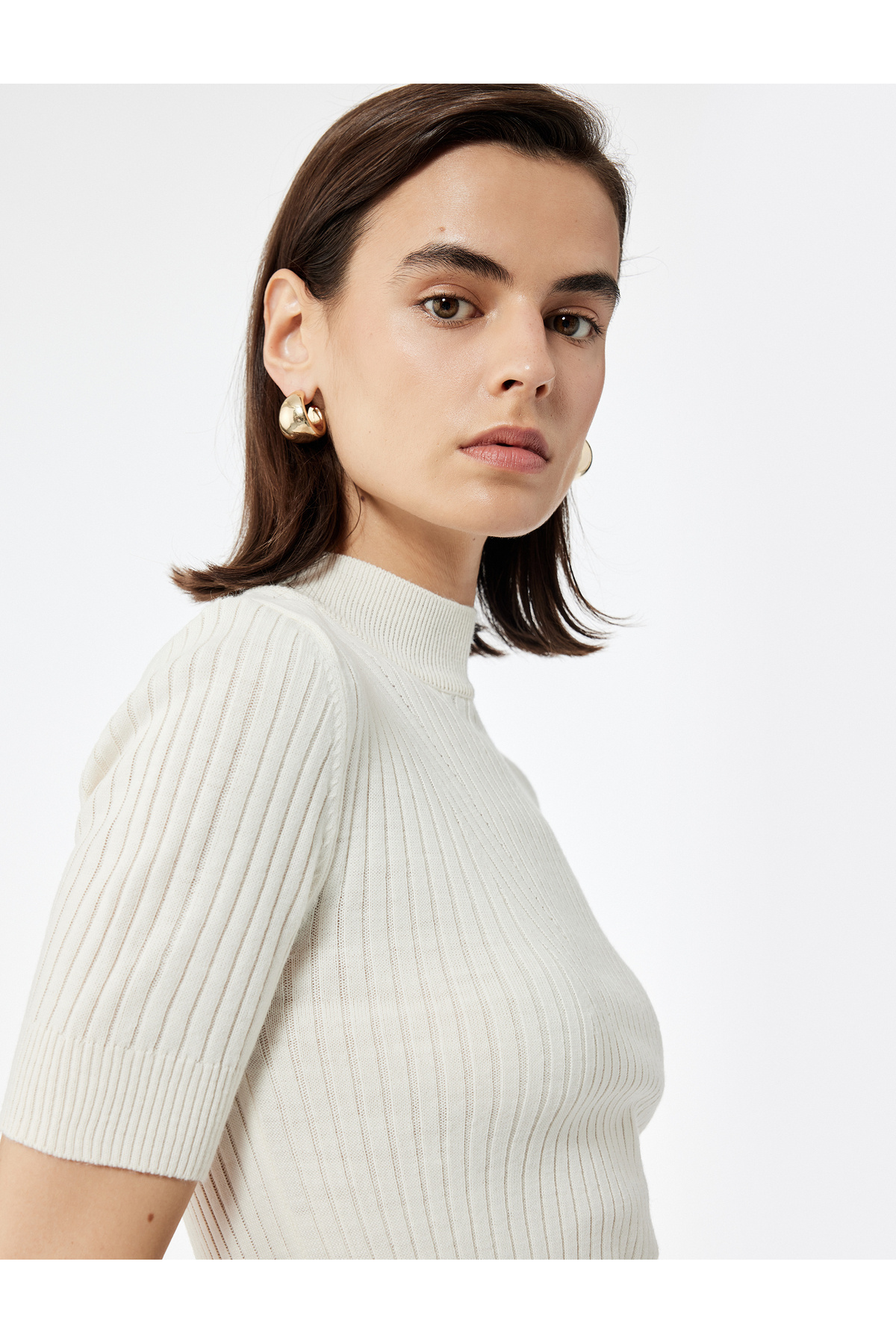 ژاکت بافتنی آستین کوتاه یقه ایستاده کوتون