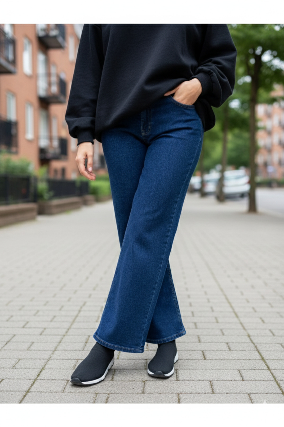 CHUL  KADIN MAVİ BOL PAÇA KOT PANTOLON - JEAN - GENİŞ BEDEN ARALIĞI - Görsel 4