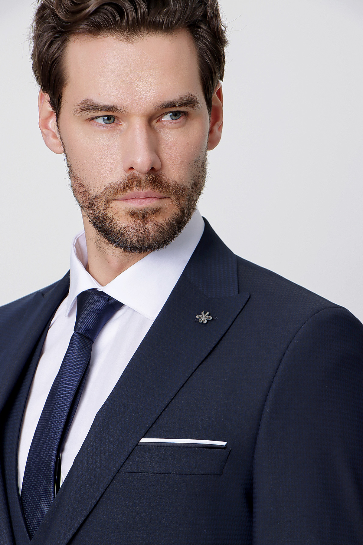 Morven  Lacivert Yelekli Jakarlı Slim Fit Dar Kesim 6 Drop Erkek Takım Elbise - Görsel 8