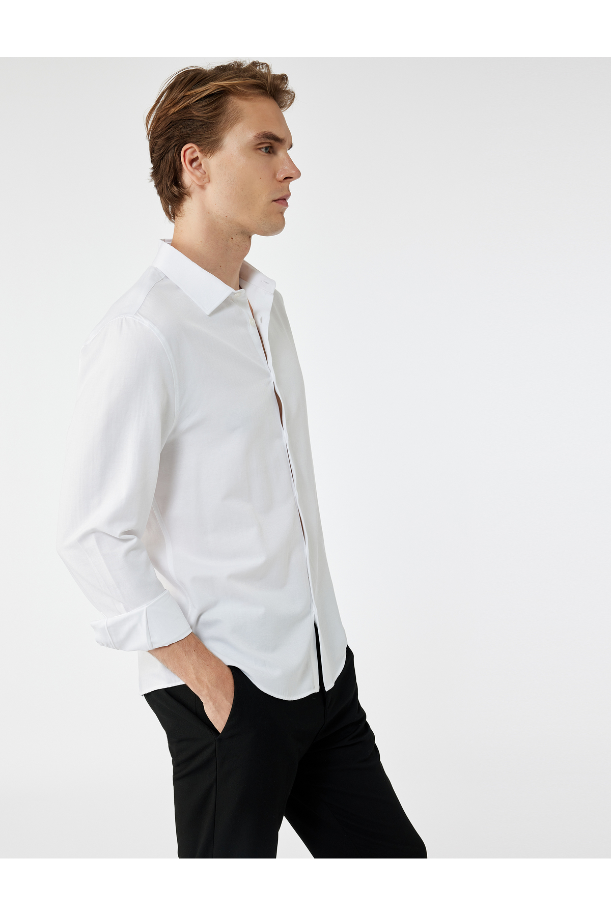 کوتون پیراهن آستین بلند یقه نیمه ایتالیایی اسلیم فیت