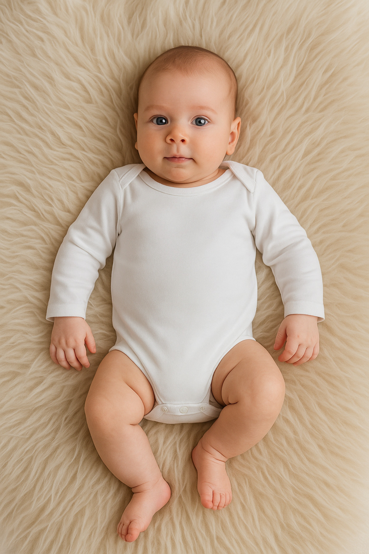 .3 Pcs Long Sleeve White Baby Bodysuit Set – 100% Cotton Soft Fabric