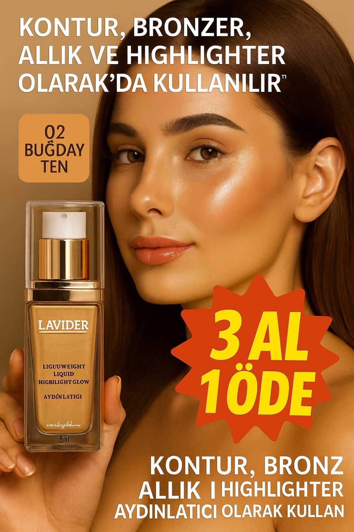 Lavider Pro Glow Liquid Illuminator Işıltılı Aydınlatıcı Bronzer 45 ml No:02 Buğday -kumral Ten (ORTA)