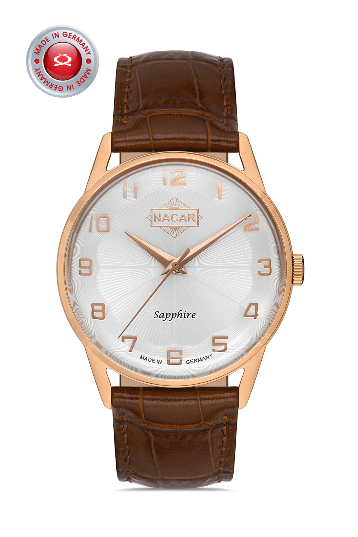 洋楽 prestige Nacar SAFİR CAM KLASİK KAHVERENGİ ERKEK KOL SAATİ NC34-290865-RSL2