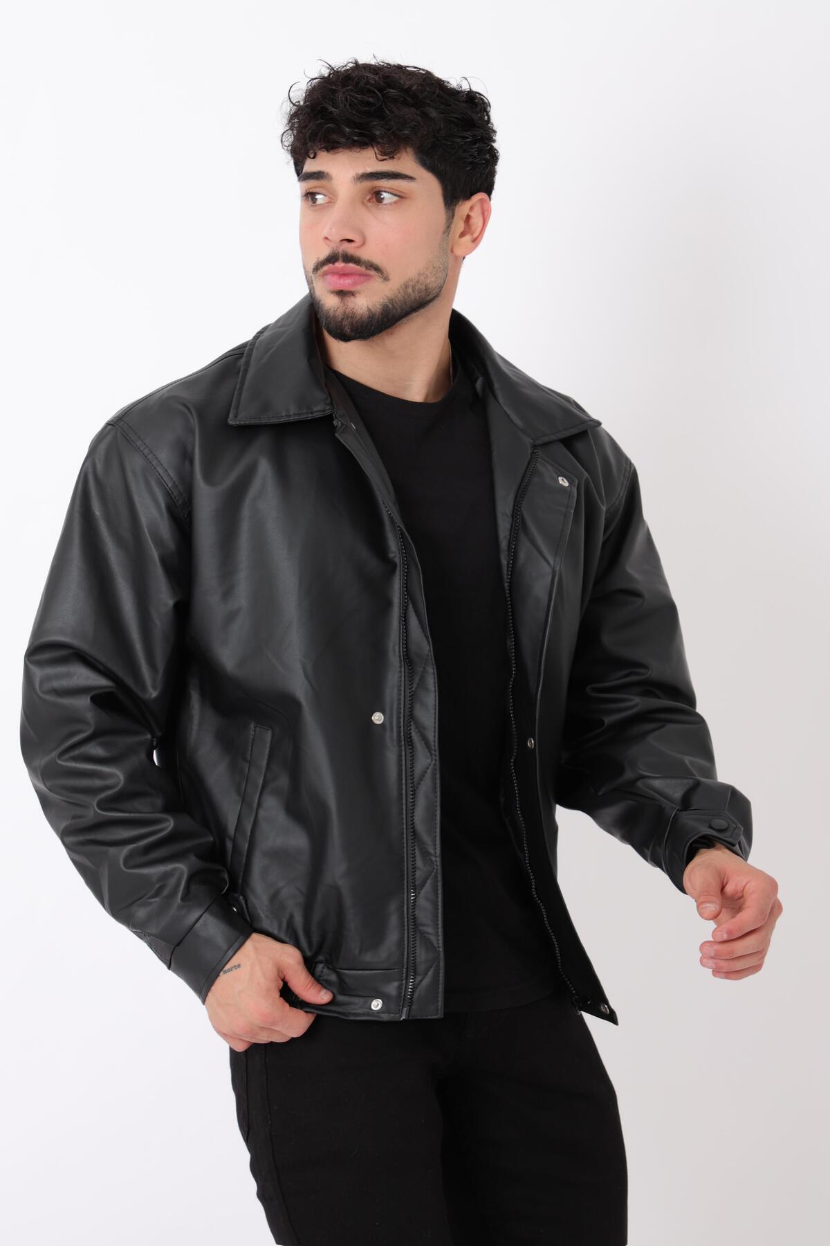ByTrend Bel Lastikli Oversize Suni Deri Mont Bl 1731_50379-1 görsel 4