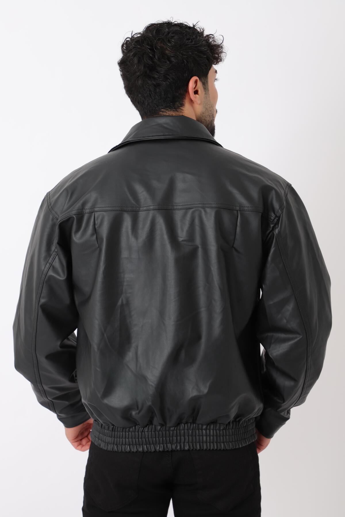 ByTrend Bel Lastikli Oversize Suni Deri Mont Bl 1731_50379-1 görsel 7
