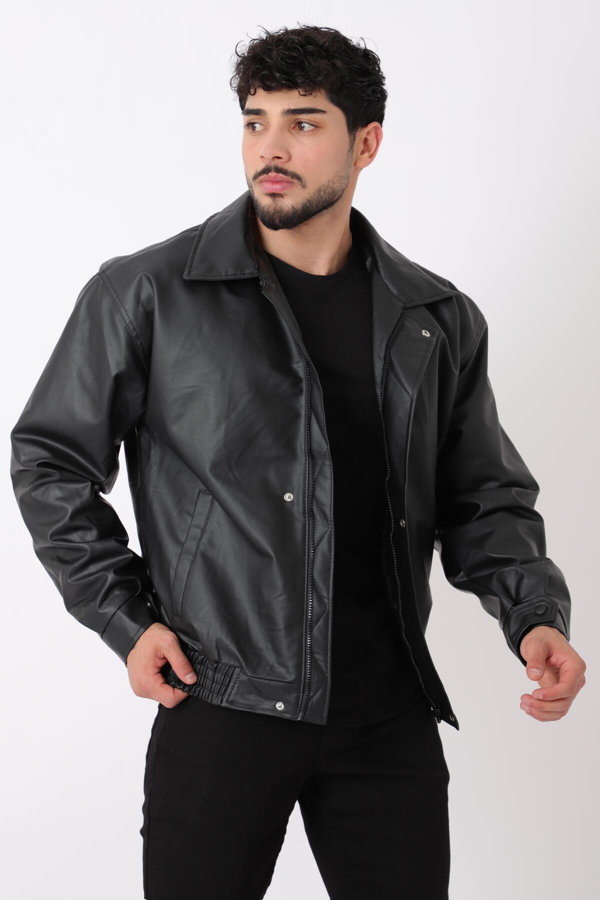 ByTrend Bel Lastikli Oversize Suni Deri Mont Bl 1731_50379-1 görsel 2