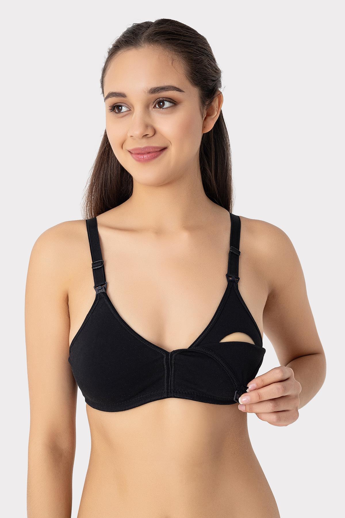 Arma Yıldız 3 Adet Siyah Kadın Pamuklu Emzirme Sütyeni Balensiz Hamile Lohusa Esnek Yumuşak Kumaş fotoğrafı 3 (önizleme)