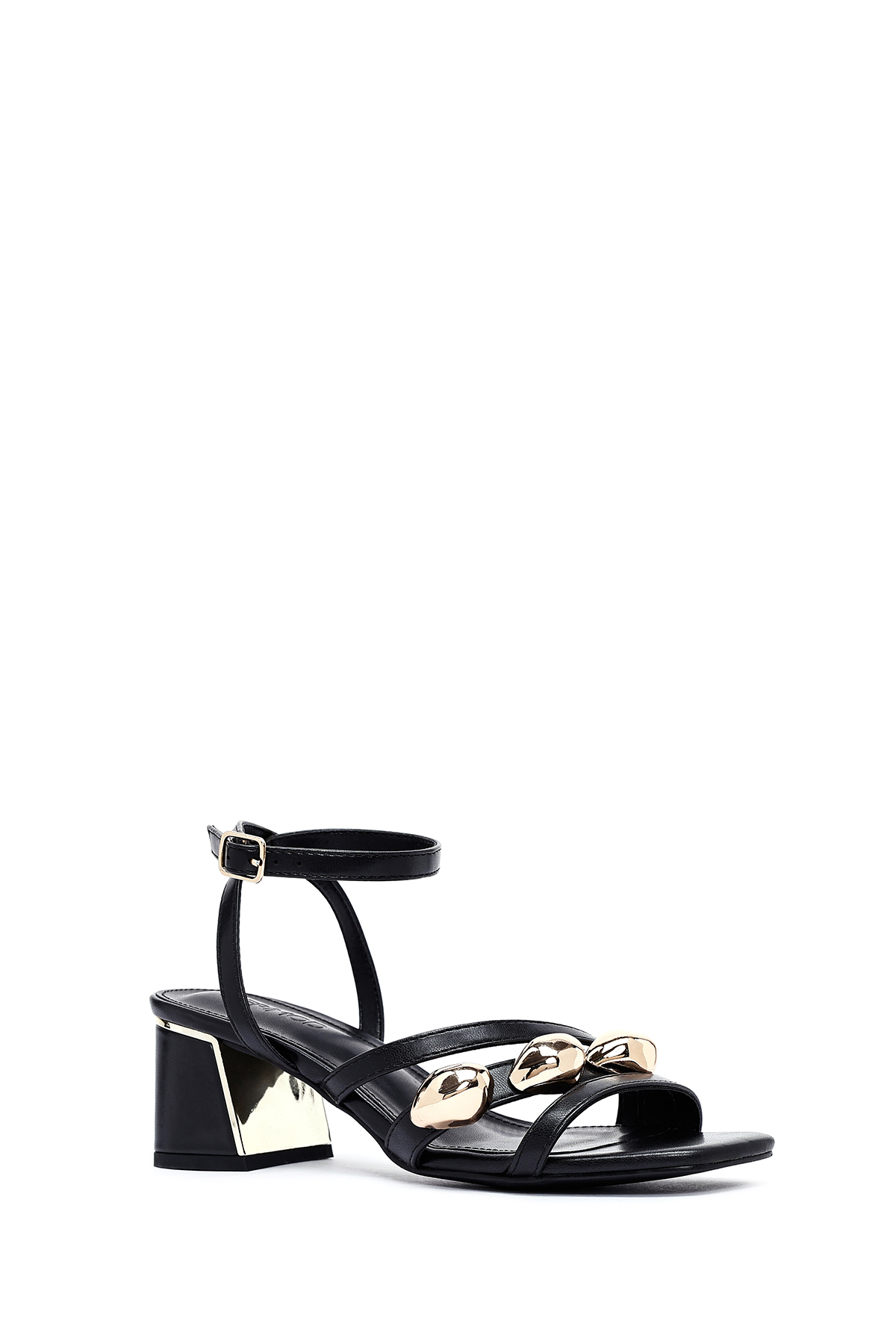 Derimod  Kadın Siyah Bilekten Tokalı Kısa Kalın Topuklu Ayakkabı Sandalet 25SFE481418 - Görsel 7