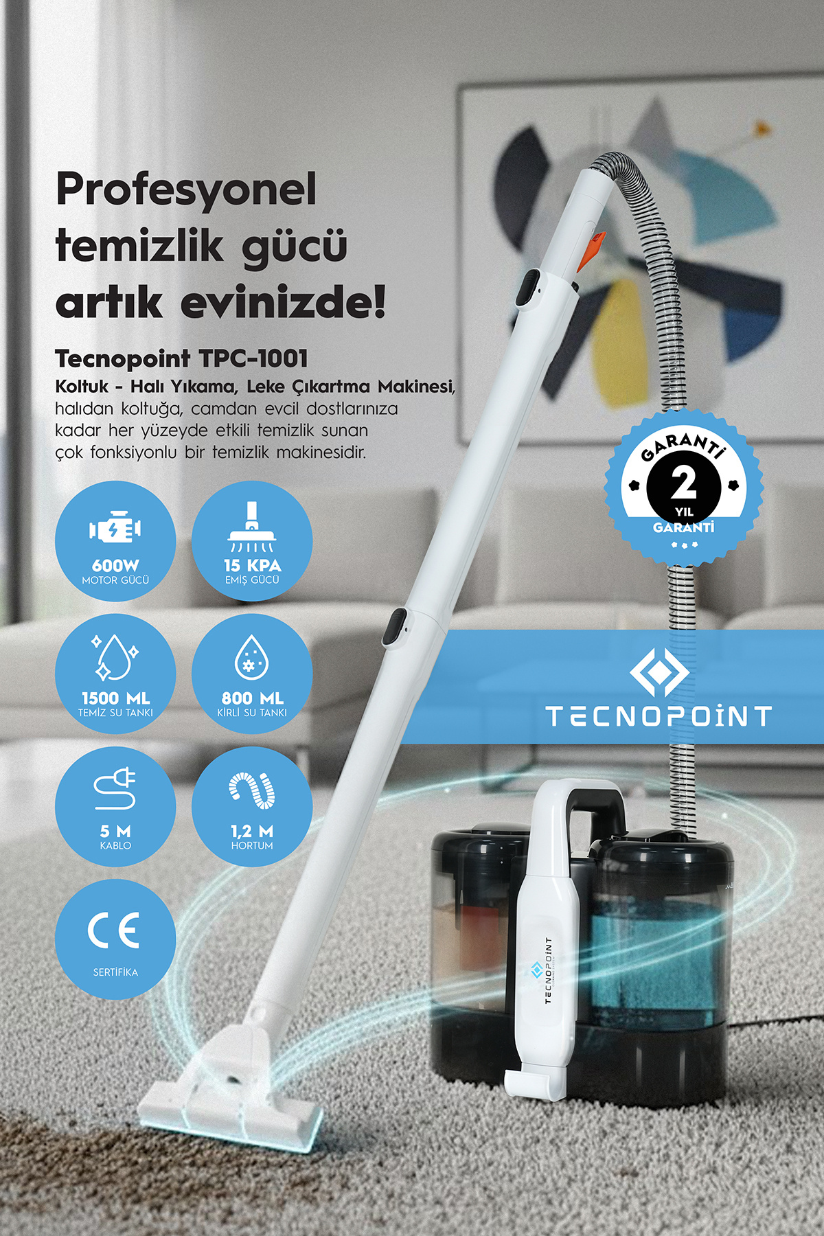 tecnopoint Koltuk - Halı Yıkama, Evcil Hayvan Yıkama, Cam Temizleme Aparatlı, Leke Çıkartma Makinesi