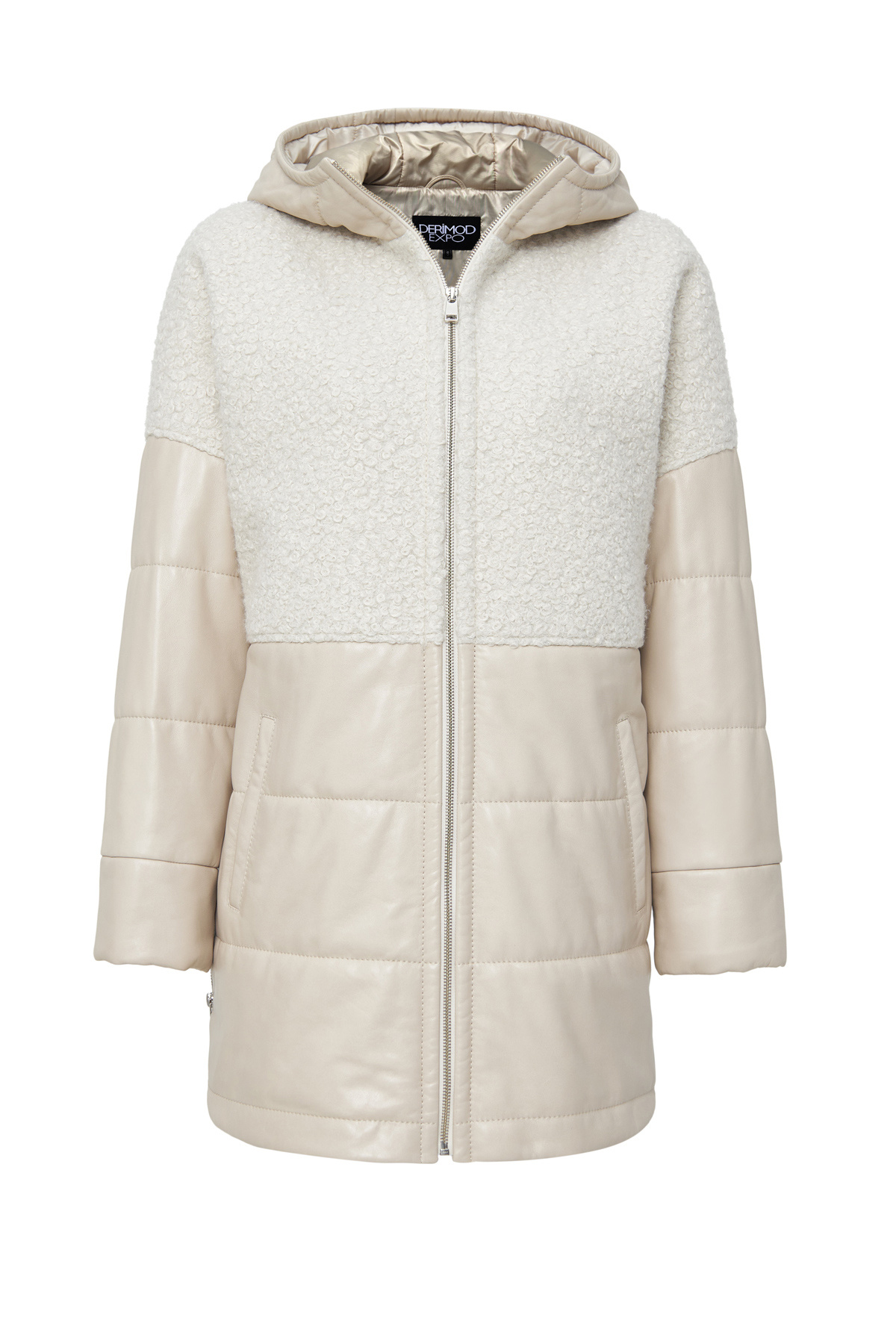 کاپشن چرمی زنانه کلاه دار بژ آتلانتا مدل 24WGP5281FF Derimod