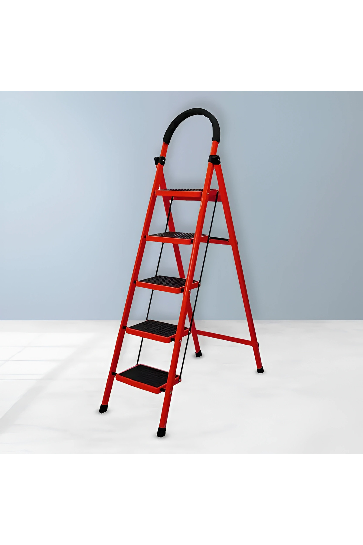 Asil Metal 5 Basamaklı Katlanır Merdiven | Kaymaz Yüzeyli Basamaklı Ev Tipi 150 Kg Taşıma Kapasiteli