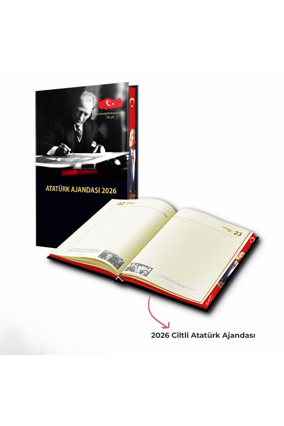 MATBAAEV 2026 Atatürk Ajanda isme özel kişiselleştirilebilir ciltli sert kapak kenar boyalı