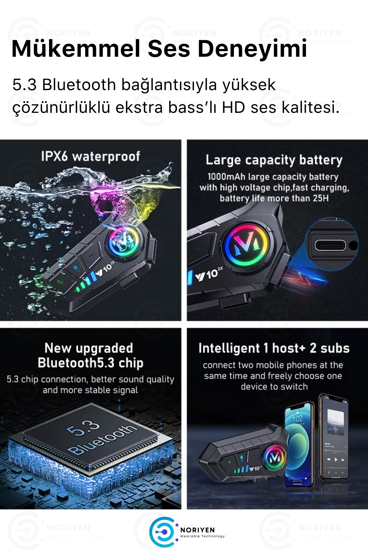 Yeni Nesil Motosiklet Kask Y10 2X Interkom Mikrofonlu Gürültü Engelleyici Bluetooth Kulaklık