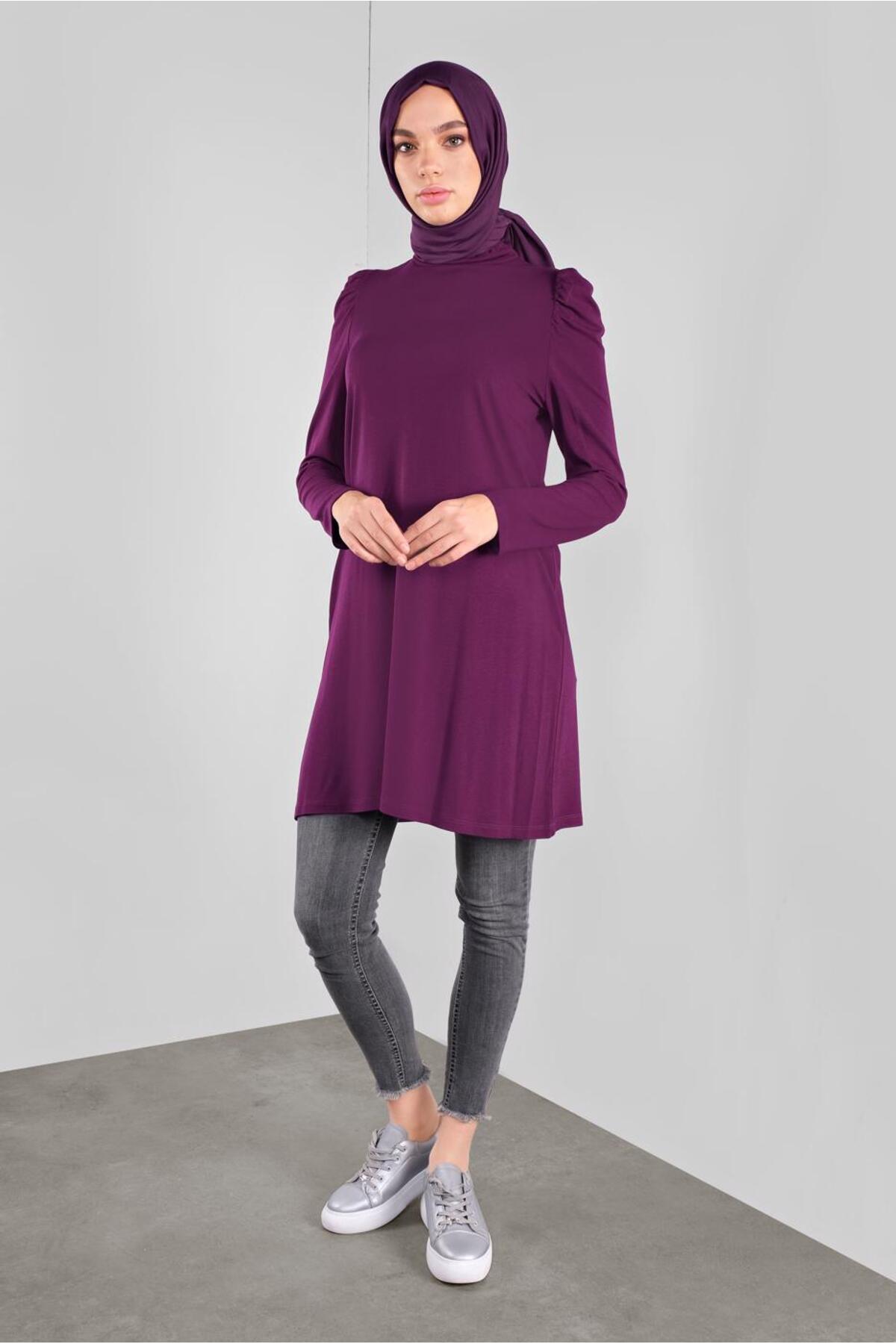 آلوینا تونیک پیراهنی طرح لاک‌پشتی با شانه‌های چین‌دار ۴۱۲۳۳