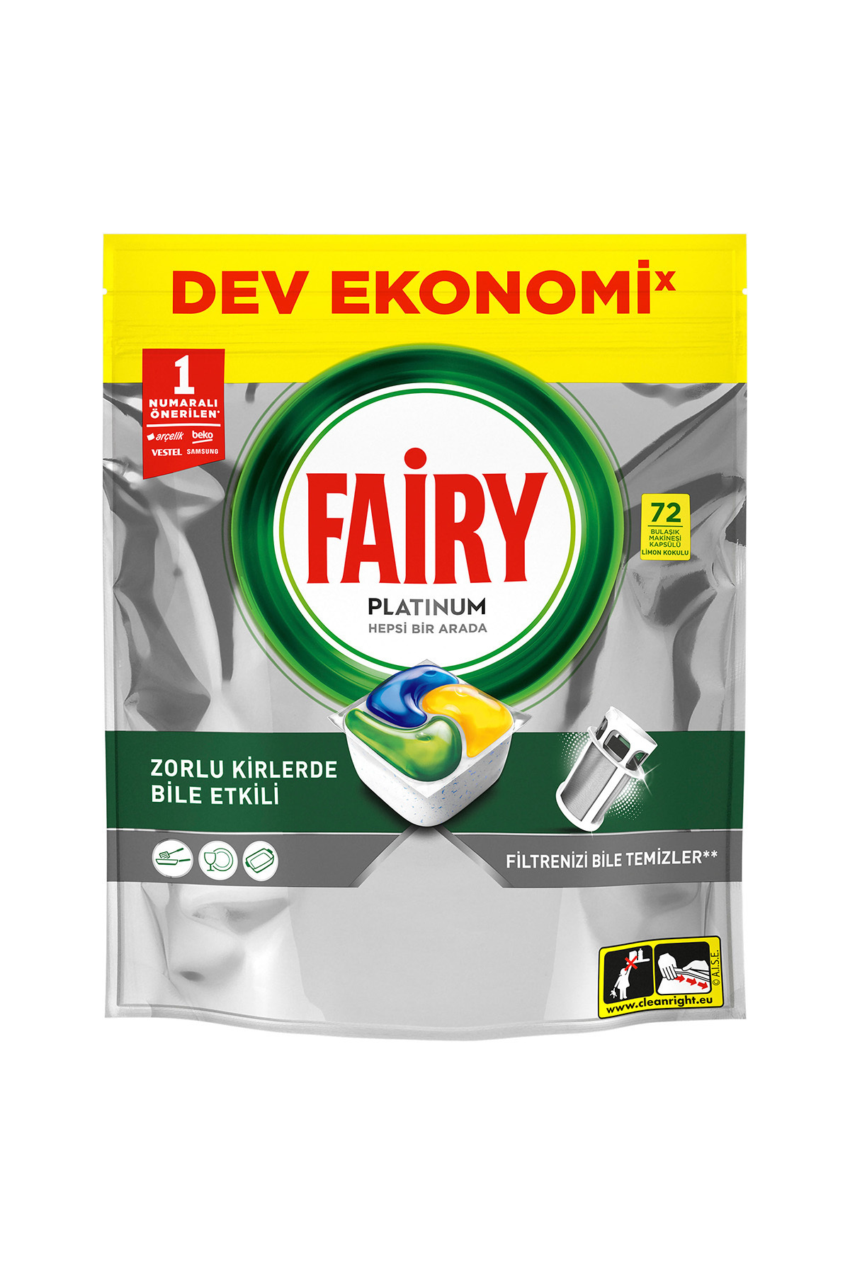 Fairy Platinum Dishwasher - 72 Wash Lemon Scented Detergent Capsules
