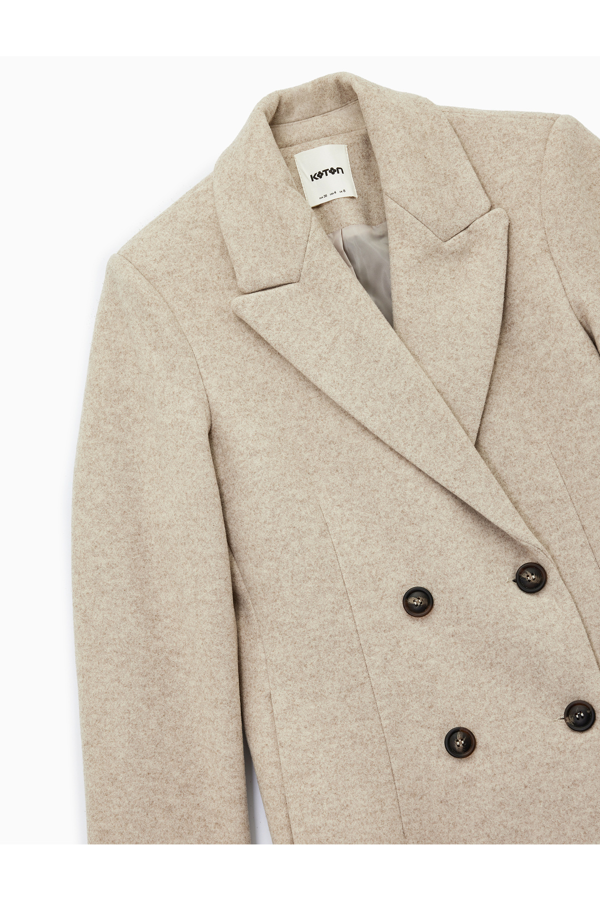 Koton  Cepli Uzun Kollu Kruvaze Düğmeli Kaşe Kaban - Görsel 5