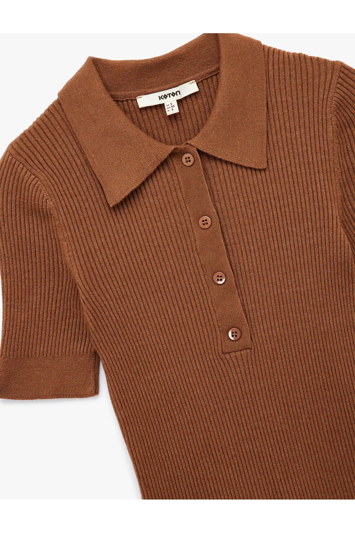 Koton  Yarım Düğmeli Kısa Kollu Polo Yaka Triko Kazak - Görsel 5