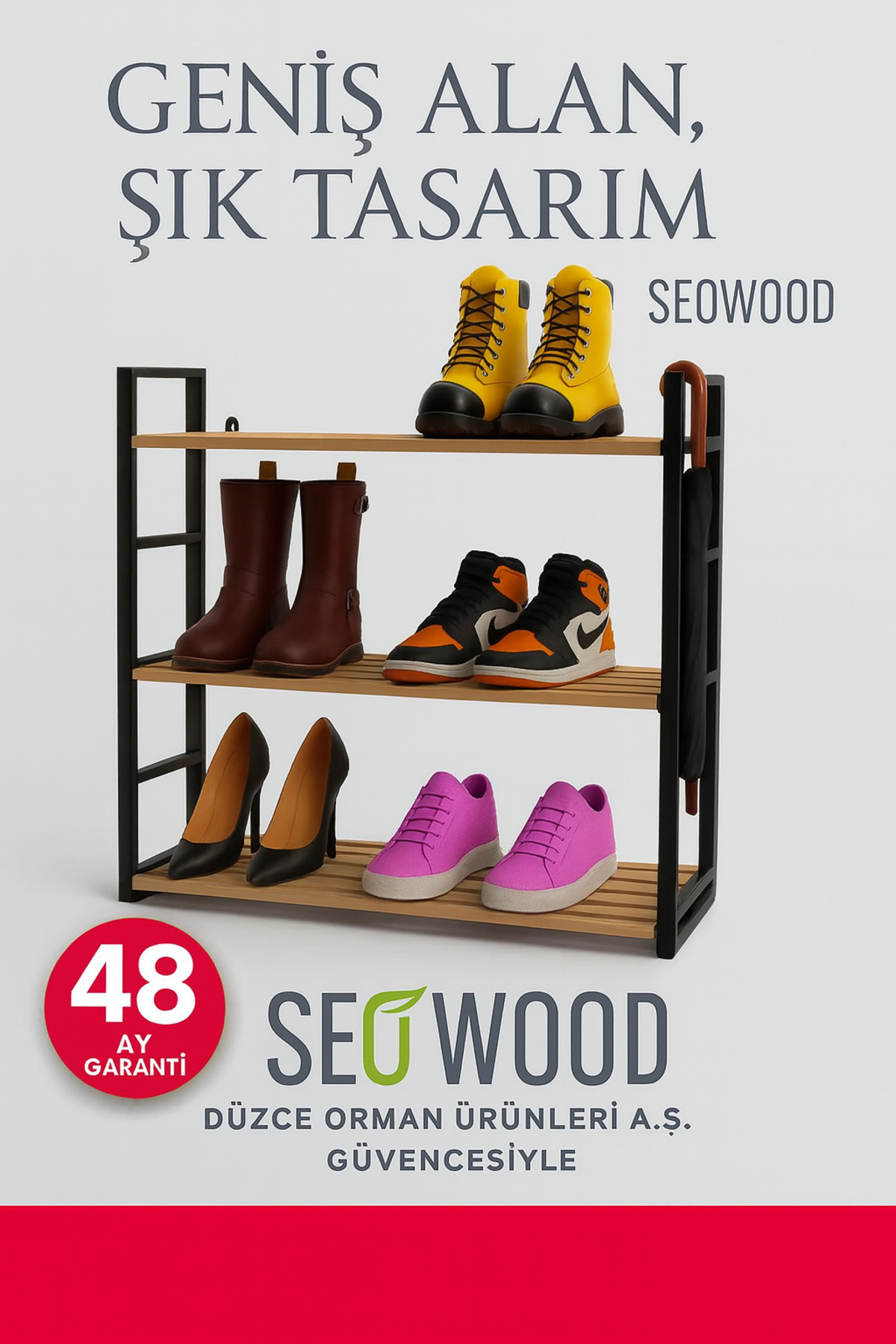 SEOWOOD 3 Katlı Süper Kalite Siyah Mutfak Dolabı, Ayakkabılık, Banyo,çok Amaçlı Raf Ünitesi
