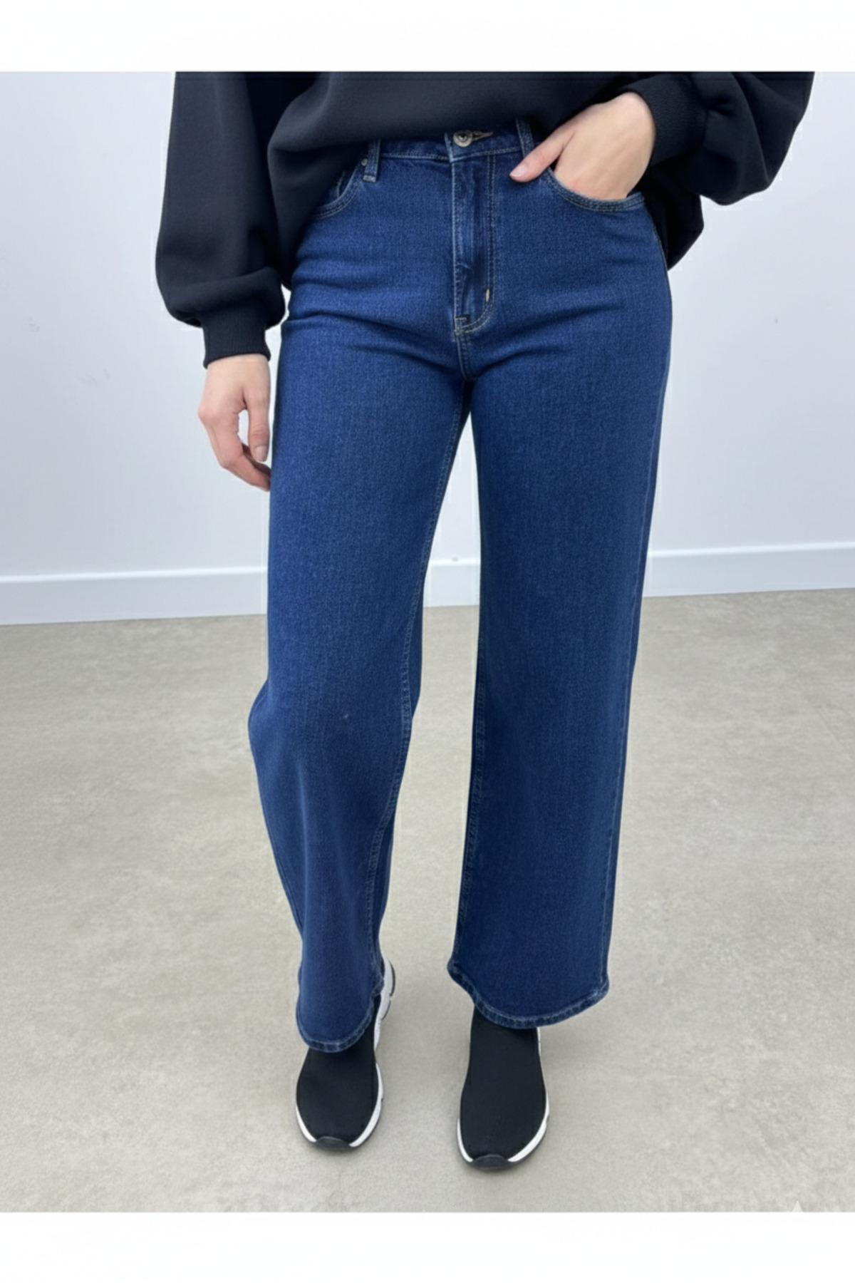 CHUL  KADIN MAVİ BOL PAÇA KOT PANTOLON - JEAN - GENİŞ BEDEN ARALIĞI - Görsel 3