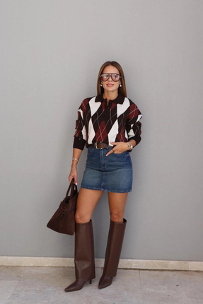 Purple By Banu Lacivert Taşlamalı Jean Etek