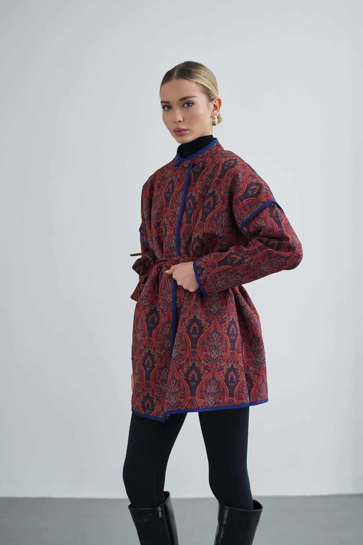 Kadın Yandan Bağlamalı  Tasarım Kimono Ceket 6