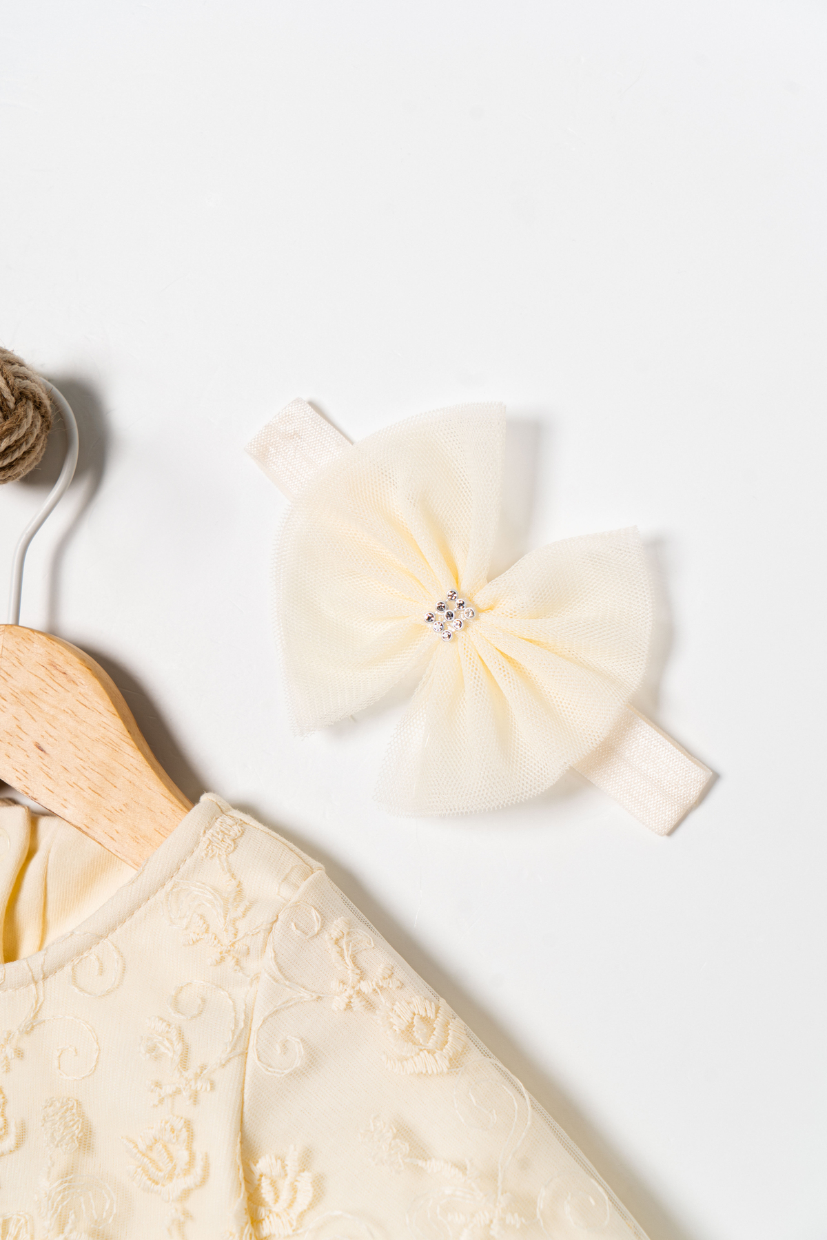 Miniday Baby Kız Bebek Mevlütlük Dantelli Tüllü Elbise Bandanalı fotoğrafı 3 (önizleme)