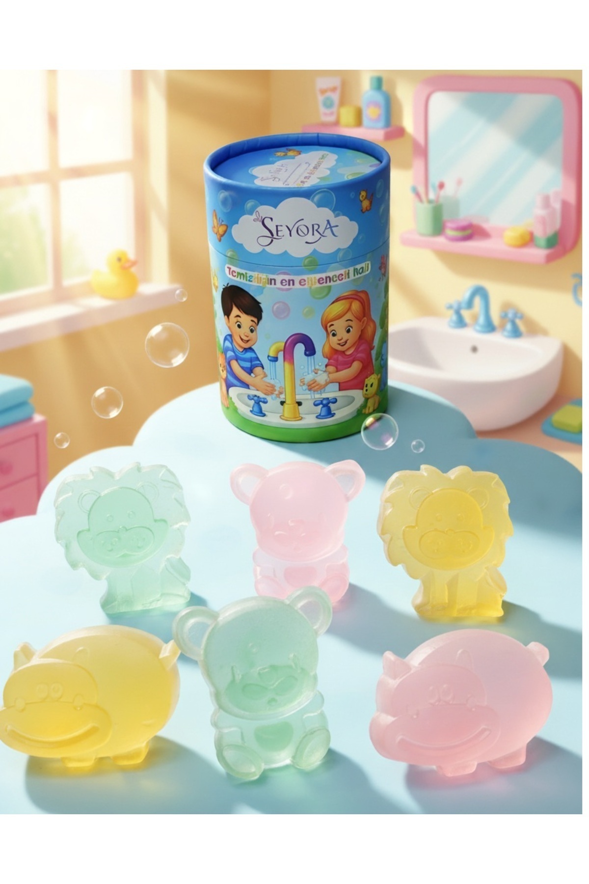 seyora Kumbara Kutulu Hayvan Figürlü Doğal Sabun – Çilek Kokulu El Yıkama Sabunu – Çocuklar İçin Özel 5'li fotoğrafı 2 (önizleme)