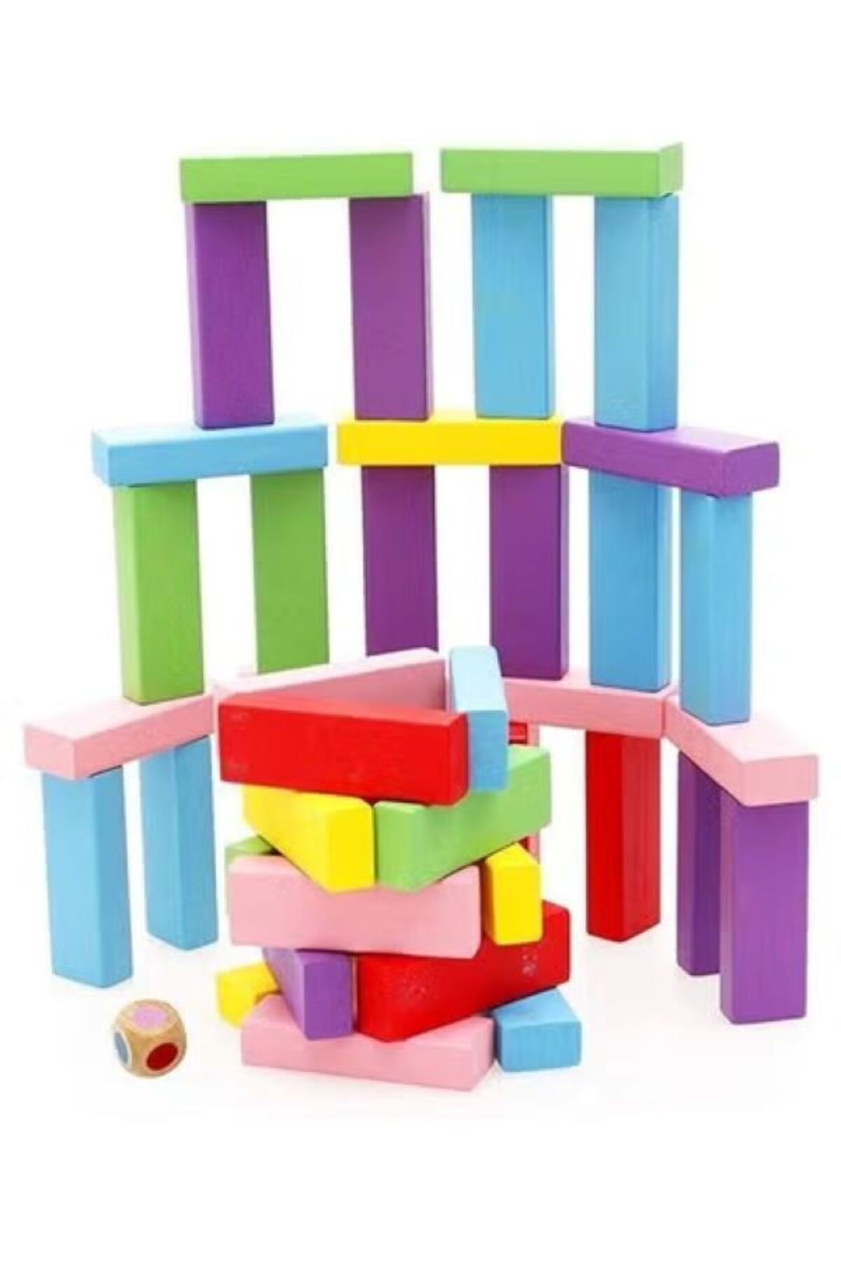 بازی بلوک‌های چوبی رنگارنگ کودکان