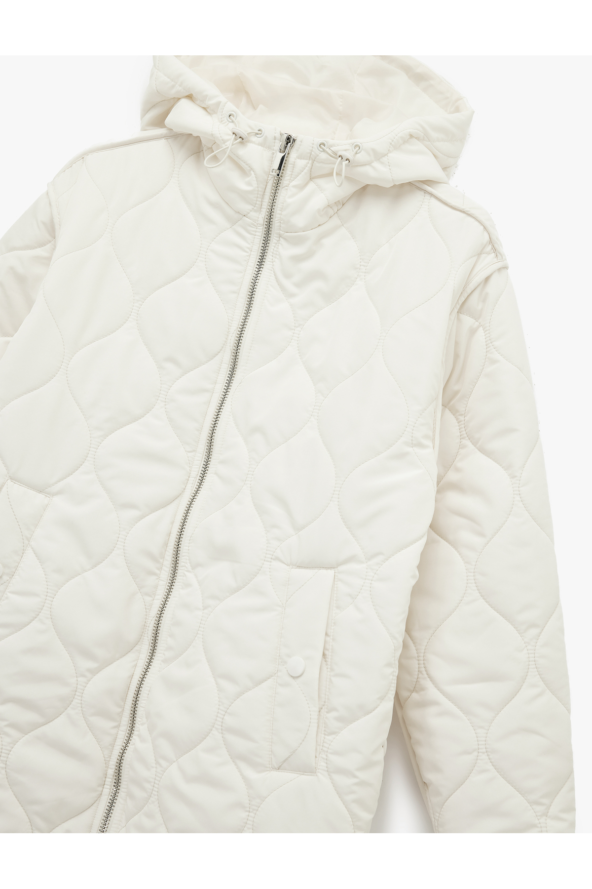 Koton  Uzun Kollu Cepli Fermuarlı Kapüşonlu Kapitone Mont - Görsel 6