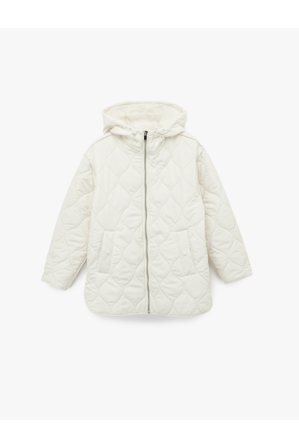 Koton  Uzun Kollu Cepli Fermuarlı Kapüşonlu Kapitone Mont - Görsel 4