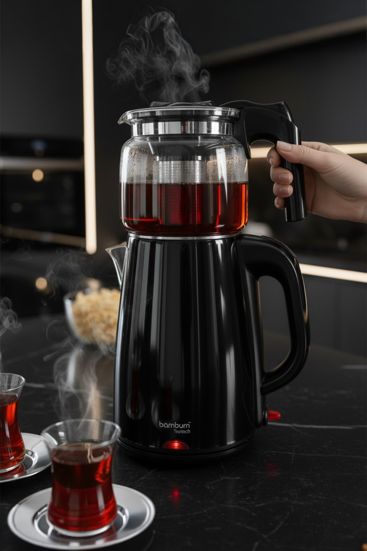 Bambum Teatech - Cam Demlikli Çay Makinası Siyah