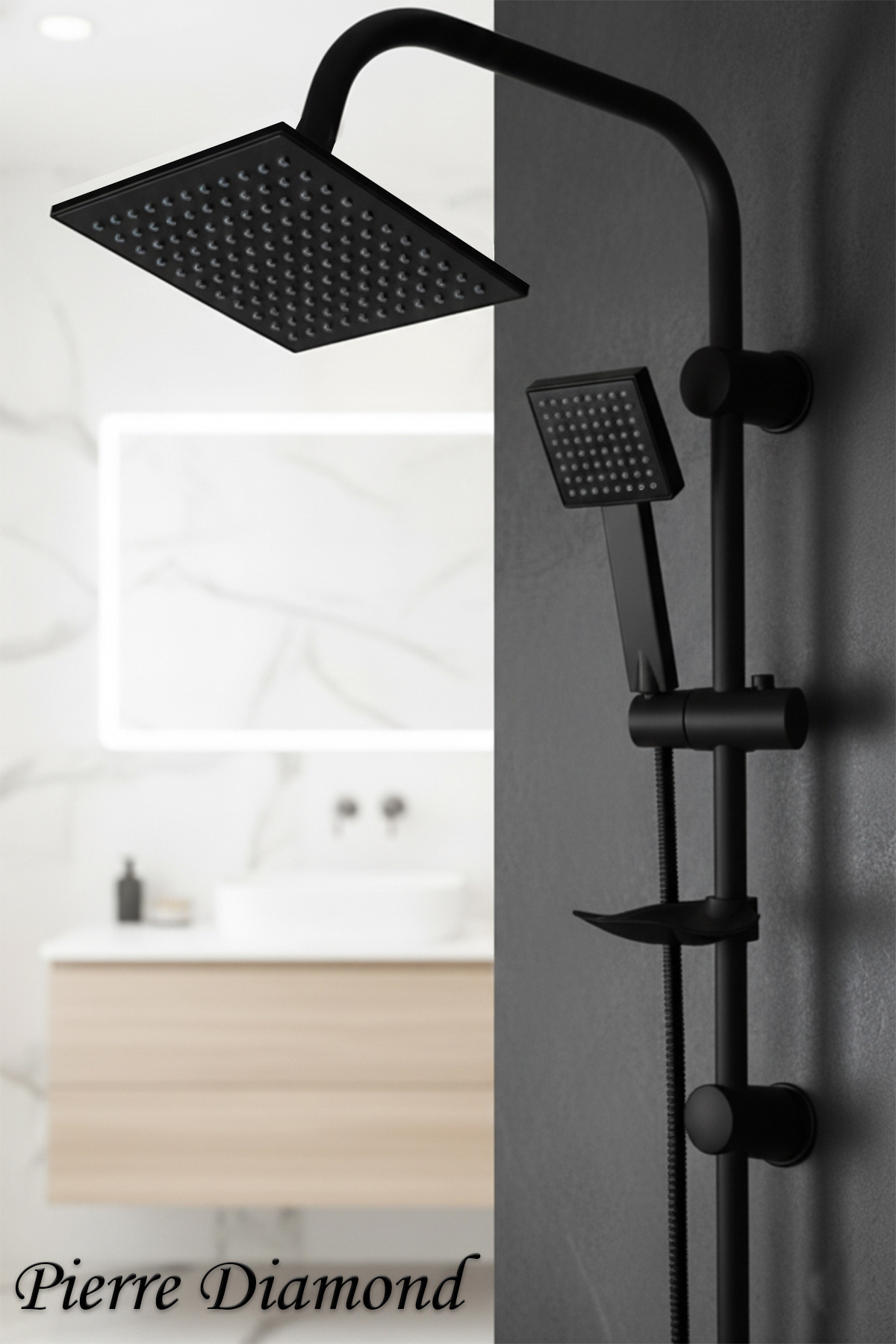 tesitay Robot Duş Seti Diamond Siyah Renk Duş Takımı El Tepe Duş Başlıkları Spiral Mafsal Takımı Robot Duş