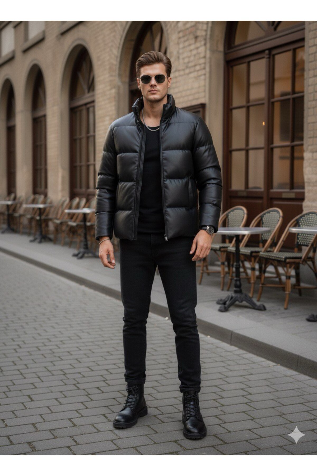 S&M CLOTHİNG Yeni Sezon SU Geçirmez & Elyaf Dolumlu Şişme Deri Mont görsel 4