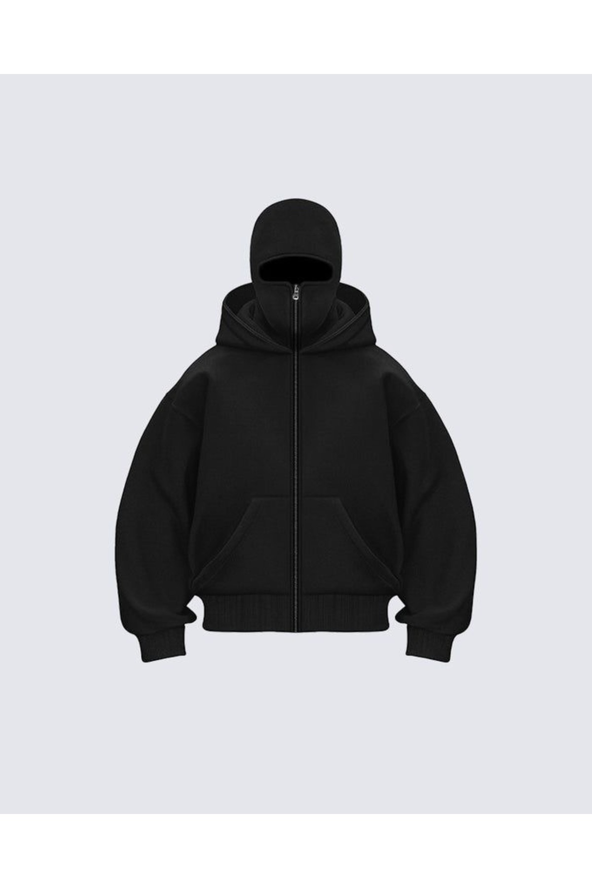 Kar Maskeli Fermuarlı Unisex Ninja Hırka/ Balaclava Hırka — مشکی Şerithırka — تصویر 3 از 5