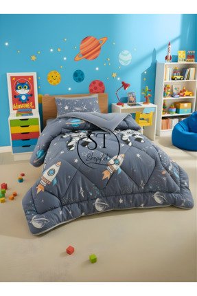 Shopyteks Tek Kişilik Astronot Desenli Çift Taraflı Wellsoft Uyku Seti