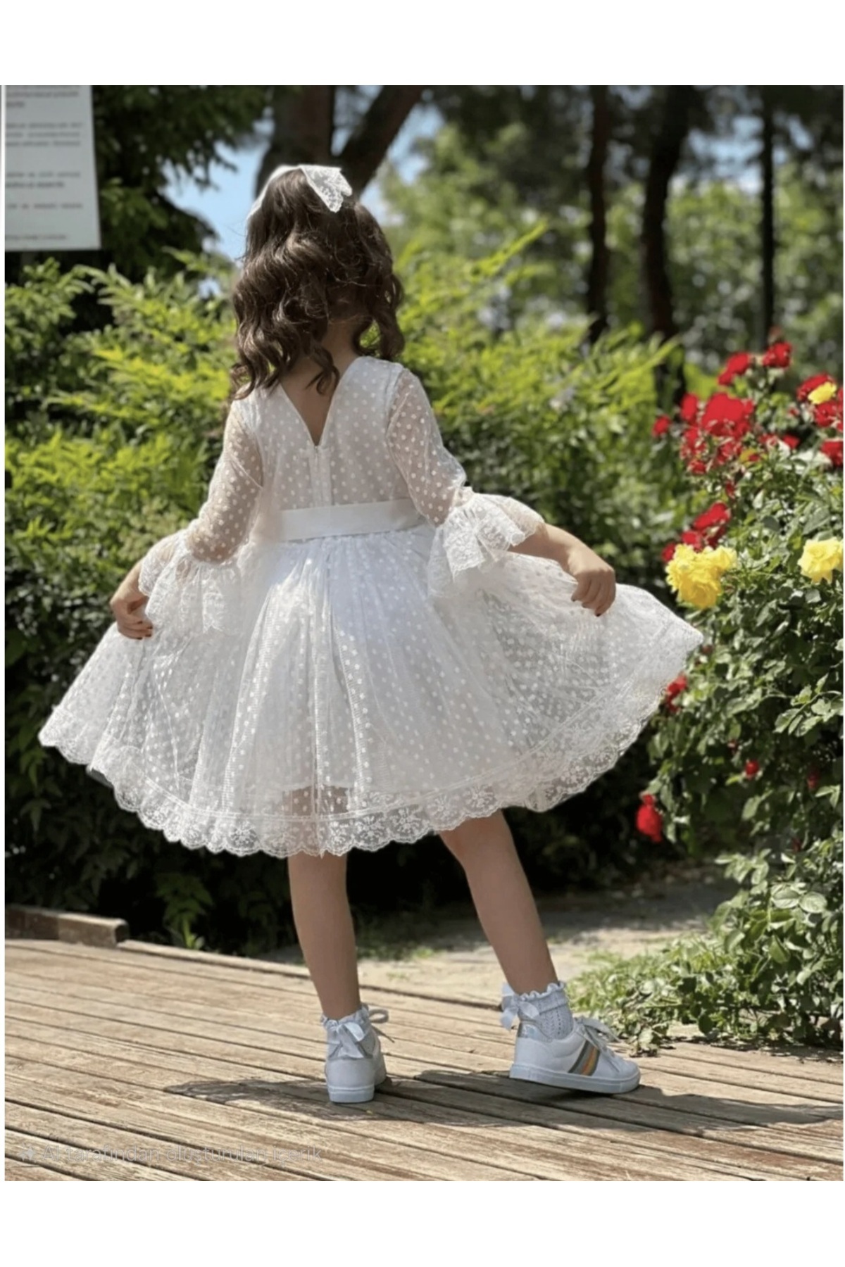 Şenkız Dívčí šaty Princezna Model Puntíkatá krajka s přezkou Eid Bílá barva Dívčí šaty