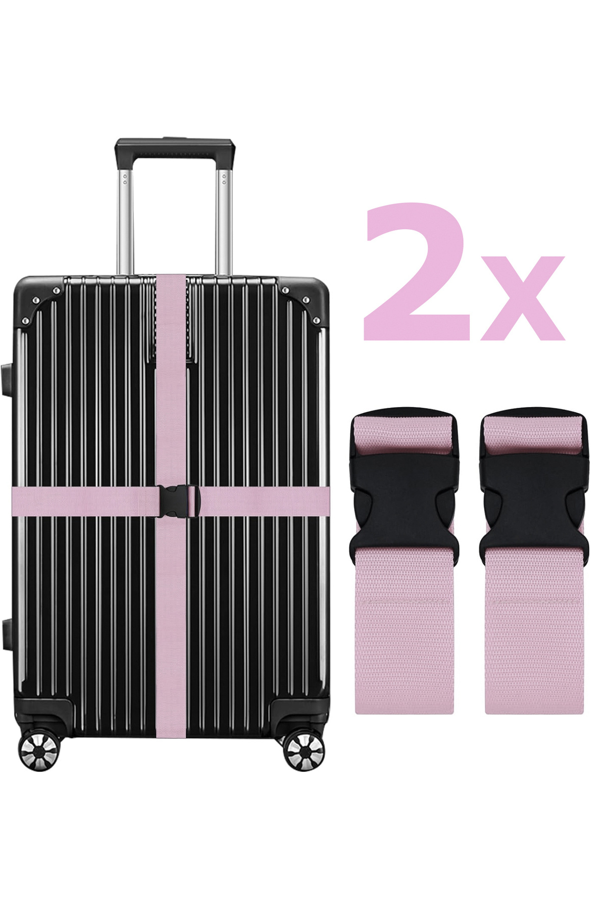 RZ RY ZAGA Valiz Kemeri Pudra Pembe Ekstra Emniyet Kilitli Tokalı Ayarlanabilir Bavul Kemeri 2 Adet 5cm X 200cm