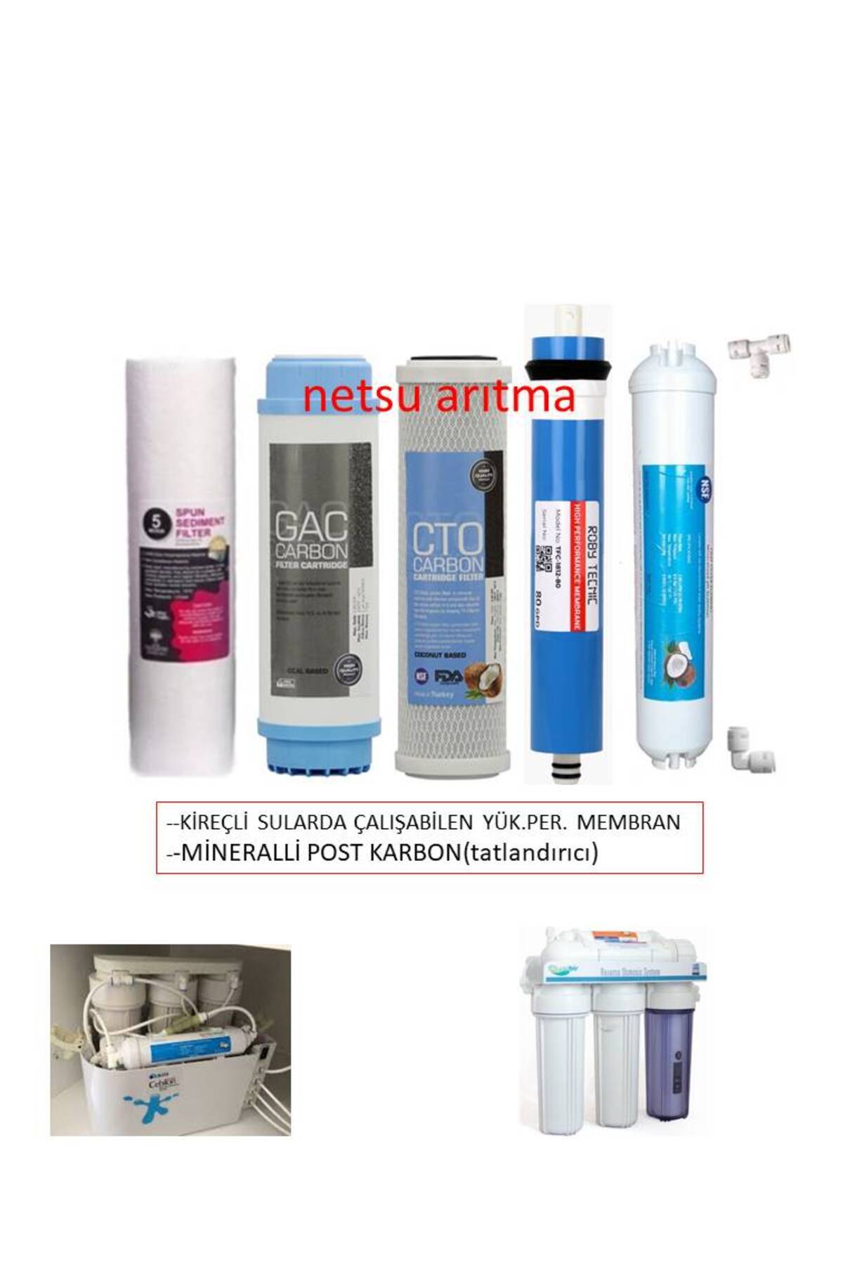 netsu arıtma -İhlas Aura Cebilon COMPACT modeli ve tüm Açık Kasa Su Arıtma Cihazı Filtresi,5 li Filtre Seti