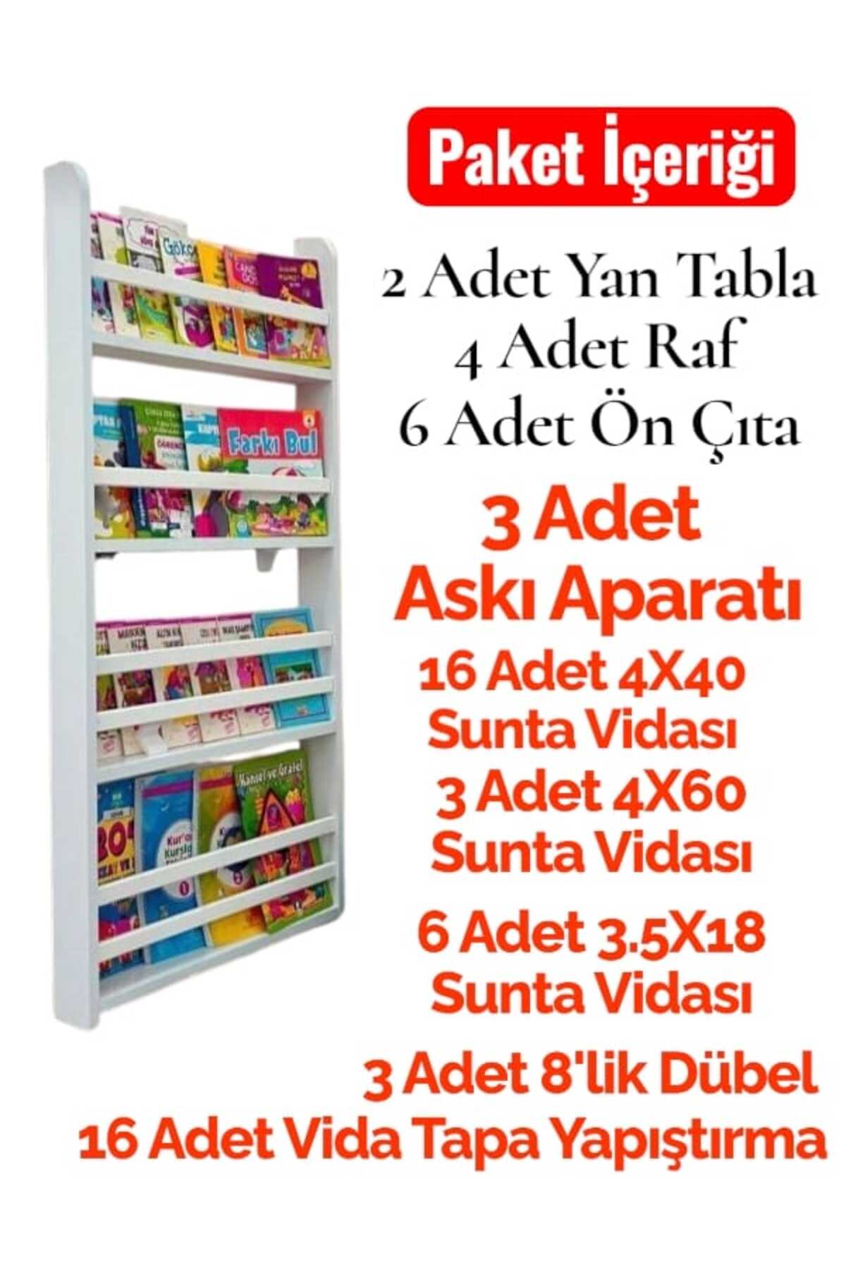 Emdief Home Carmen 4 Raflı Kitaplık - Beyaz Renk Montessori Kitaplık - Çocuk Odası Kitaplığı fotoğrafı 4 (önizleme)