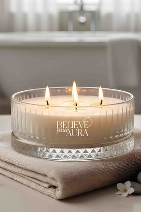 Believe Your Aura Vanilya Kokulu Kase Mum - %100 Doğal Soya Mumu Dekoratif Ve...