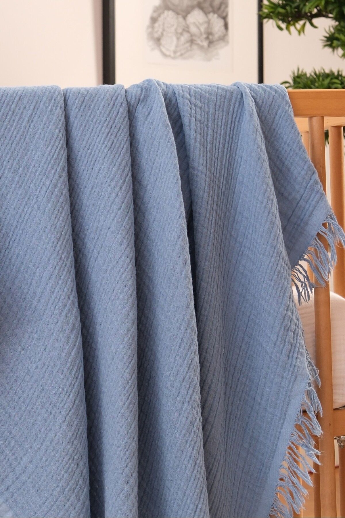 Bondberro Müslin Örtü & Battaniye 4 Katlı Saçaklı %100 Pamuk Organik Oeko-teks Sertifikalı 120 X 100 Cm fotoğrafı 4 (önizleme)