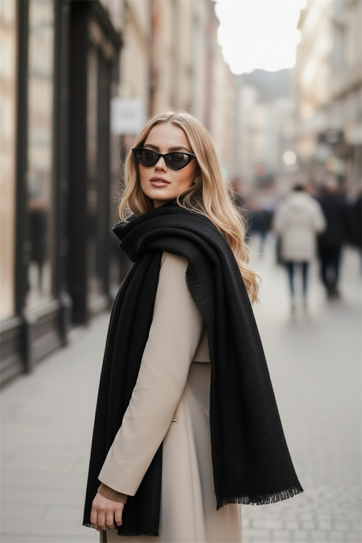 Goldmine  Unisex Düz Siyah Kalın Atkı - Görsel 2