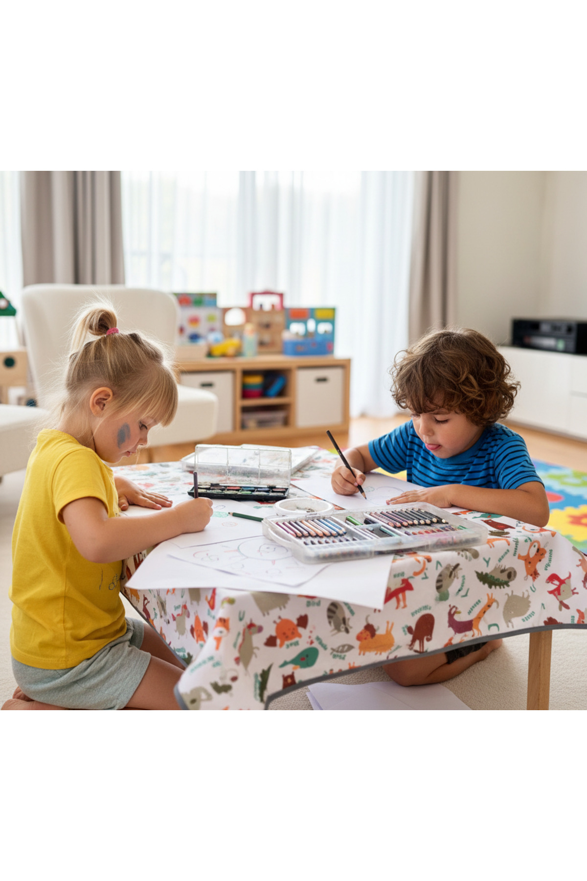 yorni 145x150cm, Zoo Sıvı Geçirmez Mama Sandalyesi Altı Için Yer Örtüsü, Masa Örtüsü, Makinada Yıkanabilir fotoğrafı 7 (önizleme)